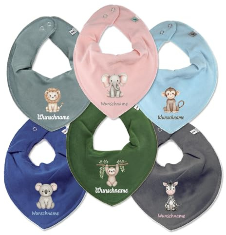 Elefantasie Personalisiertes HALSTUCH für Baby oder Kind aus Baumwolle in Einheitsgröße mit Motiv Auswahl Dschungel Tiere und Wunschname bedruckt (Altrosa)