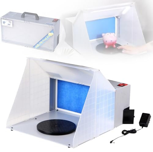 Cabine de peinture aérographe, kit de cabine de peinture, 3 lumières LED, plateau tournant à 360° et tuyau d'échappement, cabine de peinture portable pour la pulvérisation de modèles et d'artisanat