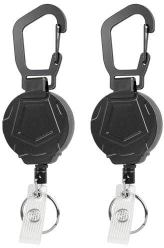 leruiyezs 2 Unidades Llavero Retráctil Extensible Con Cable De Acero De 60 Cm Y Mosquetón Resistente, Llavero Extensible Retráctil Pesado Para Tarjetas, Llaves O Herramientas, Para Oficina Exterior
