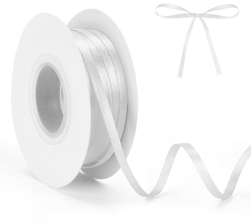 Satinband 3mm 50m Satinband Weiss Geschenkband Weiß 3 mm Dekoband Bänder für Basteln Hochzeit Taufe Geburtstag Geschenke Der Valentinstag Verpackung von Verpackung Dekoration Ballon Girlande Band