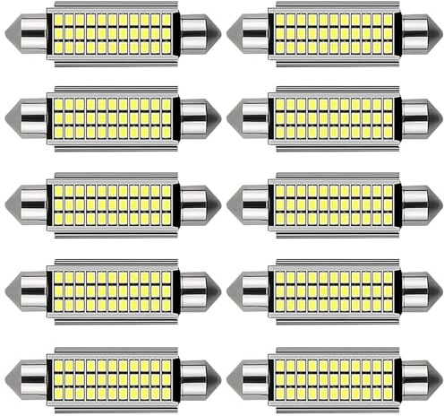 BIZOI 10 Piezas Unidades C5W Led 41MM Bombillas Soffitte, 41MM 12V C5W LED Bombilla Festoon 6500K Canbus Sin Errore Plug and Play para Coche Interior Plafón Puerta Maletero Placa