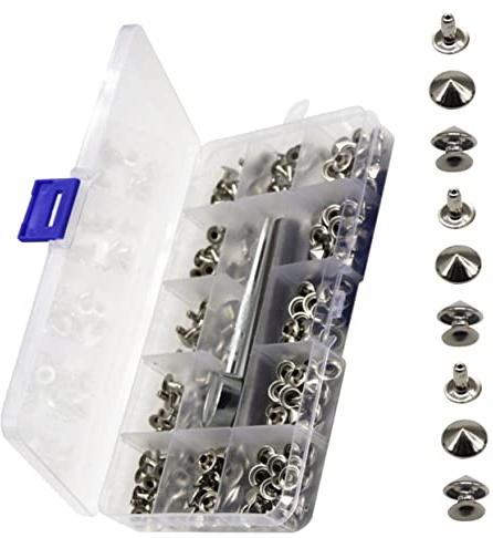CLISPEED Accesorios De Remaches Metálicos Para Cuero Ropa Diy Kit De Remaches Punk Accesorios Para Bolsos Manualidades Pinchos Para Ropa Proyectos De Moda