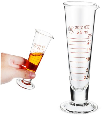 LIGIGWASH Vaso Medidor De Vidrio 25 Ml Pequeño, Taza Medidora Forma Cónica y Media Línea, Vidrio Resistente a Altas Temperaturas, Para Cocina y Laboratorio, Diseño Compacto