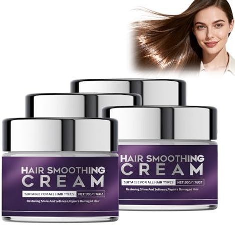 Haarglättungscreme für lockiges und krauses Haar,Protein-Haarglättungs- & Glättungscreme mit Keratin,nährende Anti-Frizz-Feuchtigkeitscreme für geschädigtes Haar,seidig glattes Pflege-Treatment (4pcs)