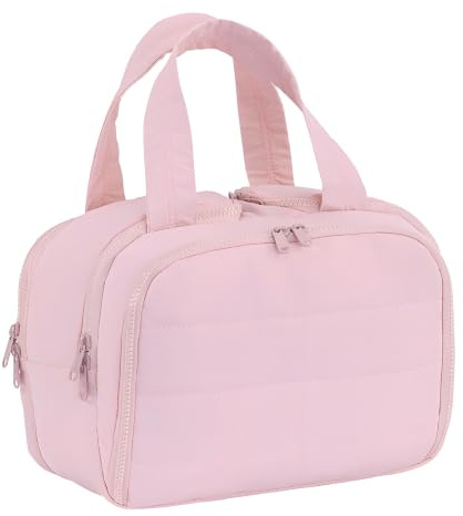 SYEXDZON Borsa da Toilette da Viaggio, Borsa da Viaggio Ultraleggera e Spalancata per le Donne, Borsa per il Trucco Cosmetico gonfia per contenitore a grandezza naturale (Rosa)