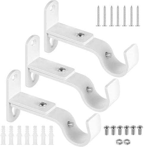 3 Pz Supporti per Bastoni Tendes, Ganci per Tende Regolabili, Supporti per Bastone Tenda in Metallo, Staffe per Tende aste da parete per casa, camera da letto, ufficio(bianco)