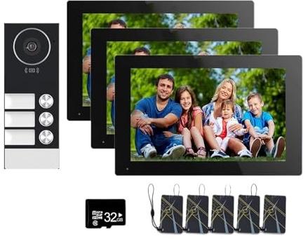 WAFOHSR Tuya 3 Unit Optional 7/10 Inch Smart Touch WiFi Video Intercom Rainproof Doorbell Camera Apartment Home Video Intercom Two Way Audio(3 7inchB)