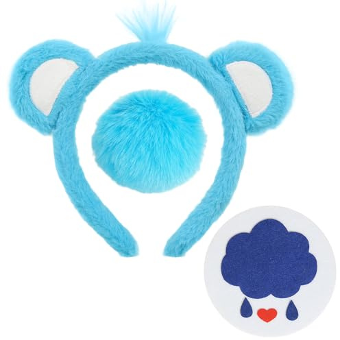 iZoeL Karneval Bär kostüm Damen Mädchen, Bärenohren Haarreif Schwanz Wolkenaufkleber Karneval Kostüm Accessorie, Tier Stirnband Bär Kopfbedeckung Faschingskostüme Halloween Mottoparty Blau