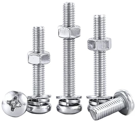 Jeu de vis et écrous à tête ronde en acier inoxydable 304 avec boulons à tête cruciforme, comprenant une rondelle plate, une rondelle de blocage et un écrou M1,6-M10(M4*80 (20PC))