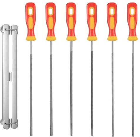 7 Stück Rundfeile Kettensäge Schärfen Feilen, 4,0mm 4,8mm 5,5mm Feile für Kettensäge Feilenset, Rundfeilen für Kettensägenfeile, Kettensägefeilen Set mit Griff, Sägeketten Feilen für Pferd Kettensägen