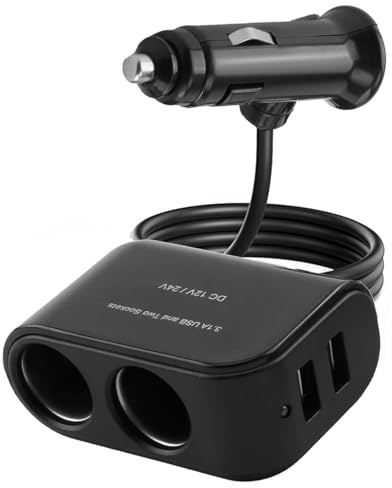 Car Cigarette Lighter Splitter, Dual USB Car Charger Adapter, 12V/24V Power Socket Splitter Charger Tablets-Fast Charges & Multi-Device Support for Dash Cams, GPS, Smartphones, Phones