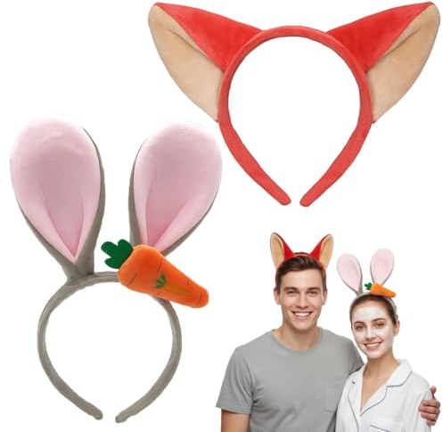 IWIDYA 2 Stück Hasenohren Haarrei,Fox Ears Haarreif,Hasenohren Kostüm Accessoire, Fox Ears Haarreif,Grau Und Weiß Hasenkostüm Erwachsene, Für Ostern, Karneval, Cosplay, Tier-Themen Partys