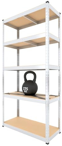 BAUSOKOL Metallregal 180x80x40 cm Verzinkt – 5 MDF Böden – Tragkraft 875kg – Lagerregal, Werkstattregal, Kellerregal, Schwerlastregal