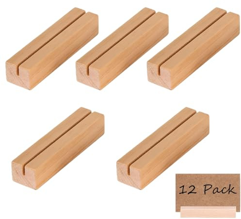 AEUXZA 5 Pezzi Porta Foto in Legno di Pino 10cm, Portacarte con Fessura 2,5mm, Portafoto & Porta Cartoline per Matrimonio, Porta Menu Ristorante, Decorazione Naturale