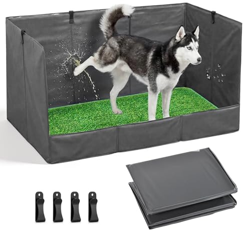 Bhyhok 33.5×23.6×15.9 High Walls Dog Potty Tray with Artificial Grass, Foldable Dog Pee Pad Holder with 4-Inch Baffle, Waterproof Indoor Dog Litter Box for Small to Medium Pets