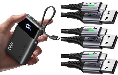 INIU Smallest 45W 20000mAh Power Bank + USB C [3 Pack 0.5+2+2m] Charger Cable