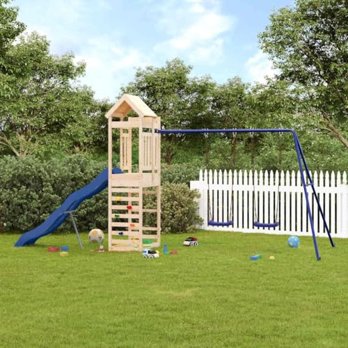 Hommdiy Spielturm Massivholz Kiefer Klettergerüst mit Rutsche Schaukel Kinder Kletterturm mit Sandkasten Spiel-Zubehör für Garten