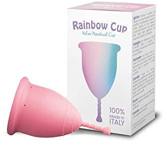 Rainbow Cup, Coppetta Mestruale Made in Italy in Silicone Medicale Senza Lattice e Additivi, Comoda, Ecologica, Sicura, in più Varianti, Coppetta Mestruale Morbida, Colore Ciclamino, Taglia 1