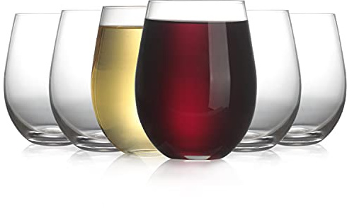 Stemless Wine Glass, Red & White 18oz Stemless Wine Glass Set of 6, Drink Glasses with Durable Chip Resistant Rim, Large Wine Glasses for Enhanced Aeration, Wine Accessories for Parties (18oz -6Pack)