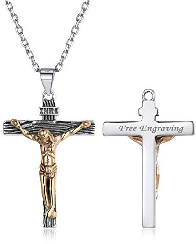 Nofade Silver 925 Sterling Silber personalisierte Kreuzkette mit Jesus Christus Kreuz/Vintage Jungfrau Maria Anhänger Rose Kette Sonneblume anhänger