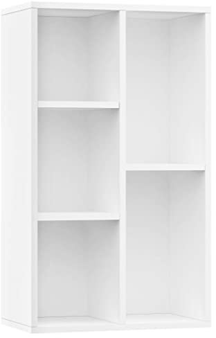vidaXL Sideboard Bücherregal, Bücherschrank mit 5 Fächern, Wandregal Standregal für Wohnzimmer, Regal Büroregal Aktenregal, Weiß Holzwerkstoff