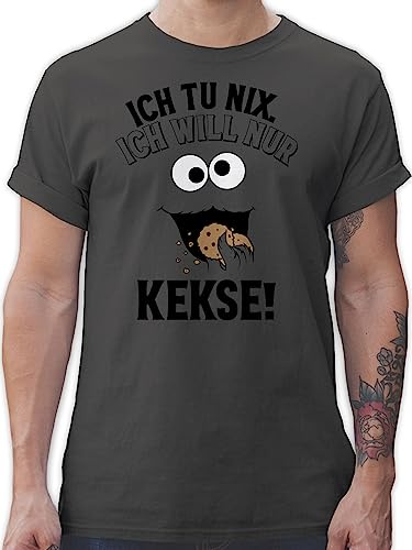 T-Shirt Herren - Karneval & Fasching - Ich tu nix Ich Will nur Kekse I Krümelmonster I Keksmonster - 3XL - Dunkelgrau - Monster Shirt faschingsshirt Faschings keks Tshirt t-Shirts für Cookies