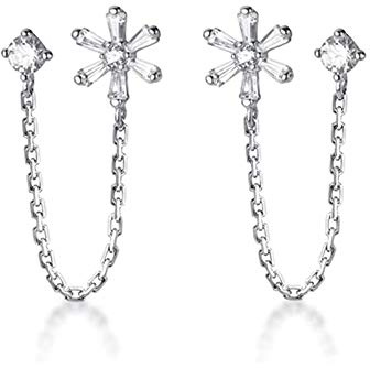 Süße Blumen-Ohrstecker, S925er-Sterlingsilber, Zirkonia, Kristall, Strass, Quaste, Kette, baumelnd, Hochzeitsohrring, Modeschmuck für Damen und Mädchen, zwei Ohrlöcher, hypoallergen, Weißgold