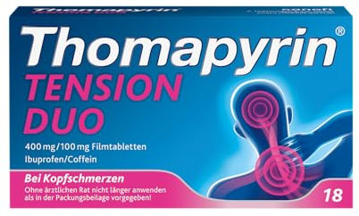Thomapyrin TENSION DUO Schmerztabletten bei stärkeren Kopfschmerzen| 18 Stk | Einzigartige Kombination aus Ibuprofen und dem Booster Coffein | Wirkt 40% stärker als Ibuprofen 400 mg