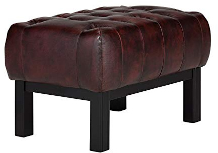 Woodkings® Chesterfield Hocker Kingsfield Echtleder antik rot Lederhocker Designhocker Federkern Unikat Fußhocker englischer Stilhocker für Ohrensessel