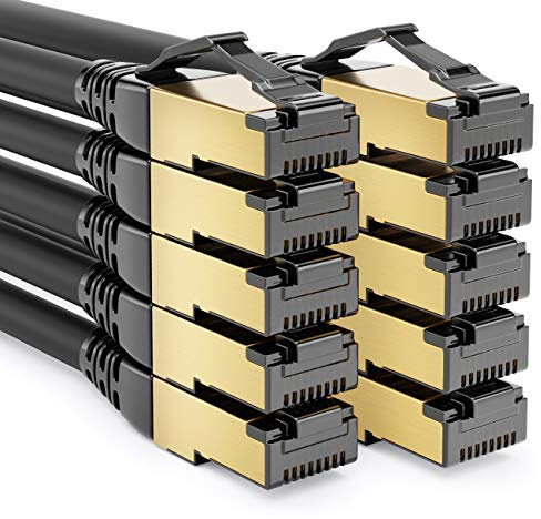 deleyCON 10x 2m CAT8.1 Câble Patch Réseau Liaison Données S/FTP PiMF 2000 MHz 40 Gbit RJ45 LAN DSL CAT.8 Ethernet Connecteur RJ45 - Noir
