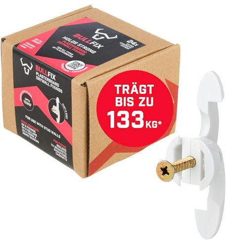 Bullfix Extra Plasterboard Fixings Heavy Duty Pack - Drywall Anchor for Insulated Plasterboard, Stud & Hollow Cavity Wall Anchor Kit with Screws, Holds up to 133kg, 20mm Drill Bit - 24 Pack