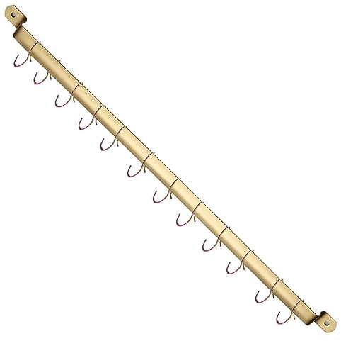 Kyraton Küchenutensilienregal mit 14 Haken, Küchenregal mit Gold-Titan-Beschichtung,Schienenregal-Organizer zum Aufhängen von Messern,Wandmontierte Gourmet-Küchenschiene
