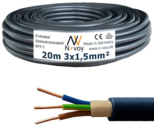 NYY-J 3x1,5 mm² 20m (Var.5-50m 3x2,5 5x1,5 5x2,5) Erdkabel Starkstromkabel Beton Erdreich VDE Norm M41