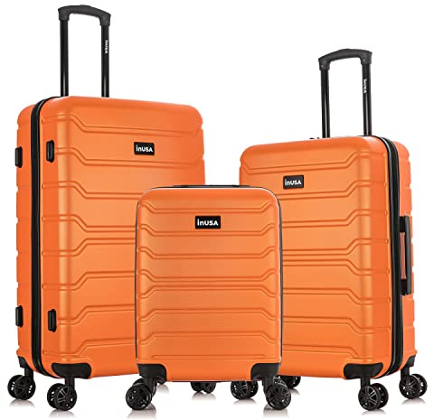 InUSA TREND Luggage with Spinner Wheels | Durable Lightweight Hardshell Suitcase,Travel sets with Handle and Trolley | (20in, 24in, 28in) 3 Piece Set | Orange