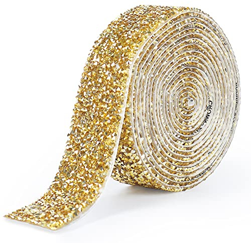 3 mètres de ruban autocollant de strass en cristal, ruban autocollant de 30 mm de large avec paillettes en résine et diamants pour loisirs créatifs, miroir, cuisine, décoration de maison (or)