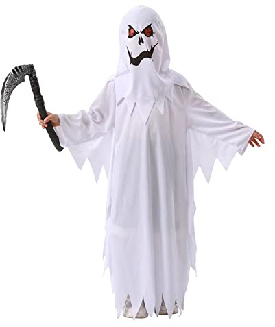 NA# Garçons Déguisement Costume d'Halloween Fantôme Blanc pour Enfants Spooky Trick-or-Treating avec Faucille Blanc 10-12 ans