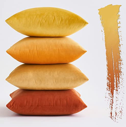 MIULEE 4er Set Kissenbezug 50×50cm Samt Farbverlauf Orange Serie | Weicher Farbverlauf Kuschelig Pflegeleicht Langlebig Dekorativ Für Sofa Wohnzimmer Schlafzimmer Kinderzimmer Und Büro
