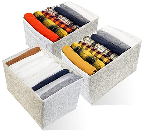 TOOSOFt 3 Stück Kleiderschrank Organizer Faltbare Hosen Organizer für Kleiderschrank,Ordnungssystem Kleiderschrank mit PP-Trennwänden,Schrank Organizer Kleiderschrank, 36 x 24 x 20 cm (Weiss 7+7+9)