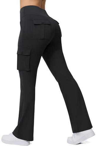 Yoga Flare Leggings for Women High Waisted Yoga Casual Pants Workout Leggings Cargo with 6 Pockets Bootcut Pants,Black 2XL