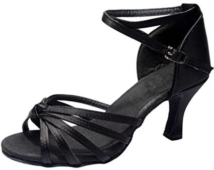PLAFOPE Knotted Strap High Heel Latin Dance Shoes Women Open Toe Ballroom Practice Performance Shoes Size 40 Elegant Snakeskin Design