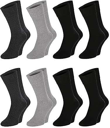 Chili Lifestyle Lot de 8 paires de chaussettes diabétiques pour homme et femme, taille souple, super douces, sans impression élastique, coton durable, noir, bleu, gris, 39-42/43-46, multicolore, 43-46