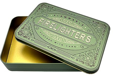 TINIT Firelighter Tin - Storage Accessory Metal Tin Natural Woodburner Fire Stove Fireplace Fireside Mens Gift Present BBQ (Sage)