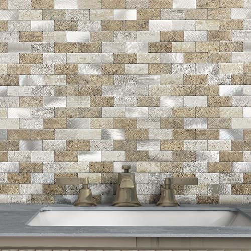 M MOFIT Azulejos autoadhesivos de pared para cocina, azulejos de ladrillo, mosaico, adhesivos para azulejos de despegar y pegar, mate (5 unidades, marrón castillo)