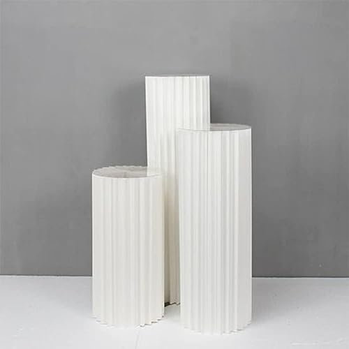 Cylinders for parties stand,3PCS Cylinder Pedestal Stands for Parties,Foldable Paper Columns Display Pedestal Stand,Roman Pillar Dessert Table with Acrylic Disc,for Wedding Birthday Party Decoration (