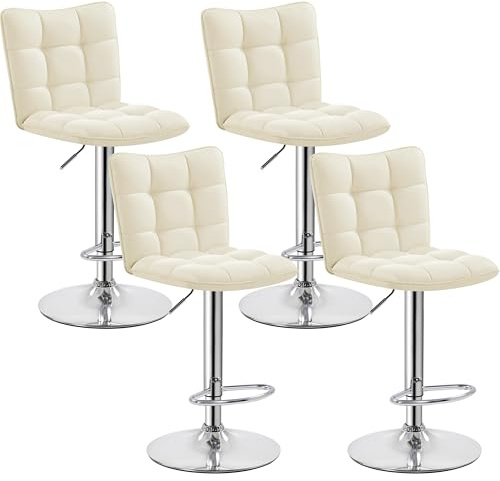 Yaheetech Barhocker 4er Set Thekenhocker 360° drehbar höhenverstellbar Barstühle mit Rückenlehne und Fußstütze PU-Kunstleder Sitzhöhe 62,5-83 cm, für Küche, Bar, Beige