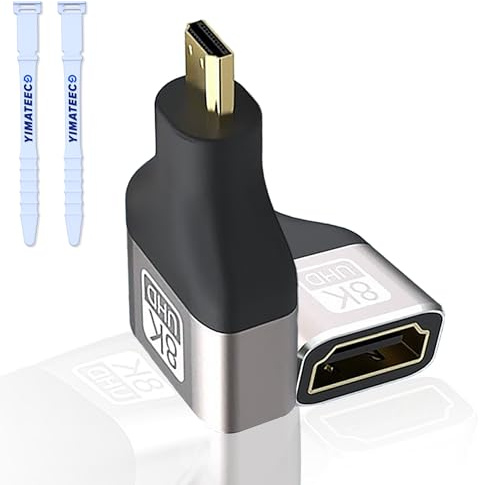 YIMATEECO Adaptador Micro HDMI 8K Conector Micro H-DMI Macho a H-DMI Hembra,de 48Gbps Extensor HDMI Soporte de H-DMI 2.1 Compatible con HDTV, Cámara Digital Proyectores y Consolas(2 Paquete)