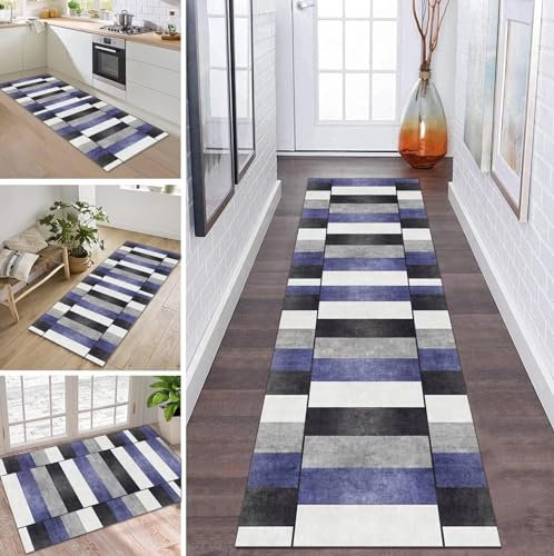 ZDYHMrj Teppich Läufer Lang Flur Küche rutschfest Waschbar Küchenläufer 70X140CM Violett Grau Weiß Schwarz Teppichmatten Polyester Korridor Teppichläufer Flur Wohnzimmer Schlafzimmer Schmutzfangmatte