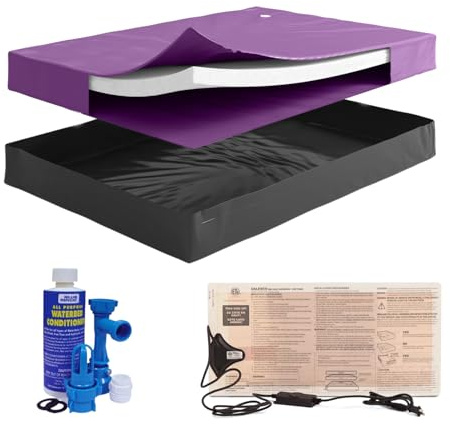 Blue Magic Queen Size 30% Semi-Waveless Waterbed Mattress Bundle with 300W Heater, Fill & Drain Kit, Conditioner, Stand-Up Liner - Frame Not Included