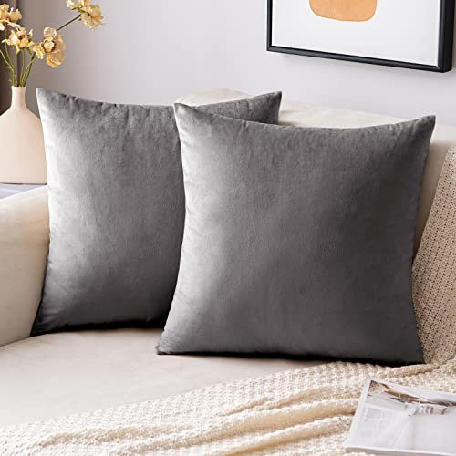 EMEMA Kissenbezug 50x50 Samt Dekokissen Grau Sofakissen 2er Set | Kissenhülle Dekorative Pillow Case Home Decoration Lendenkissen Wurfkissenbezug Sofa Wohnzimmer Schlafzimmer