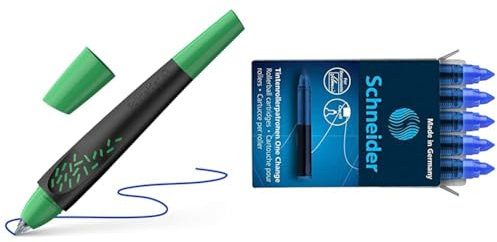 Schneider 188884 Breeze Tintenroller & 185403 Rollerpatrone One Change (für Tintenroller One Change, 1x 5 Stück, dokumentenecht, nicht löschbar) blau